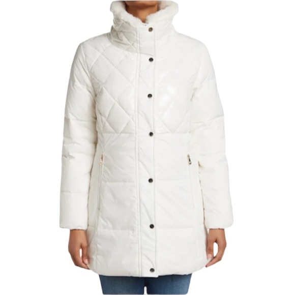 ♠️kate spade Quilted Feather & Down Puffer Coat, Cream Combo NWT - Picture 5 of 14
